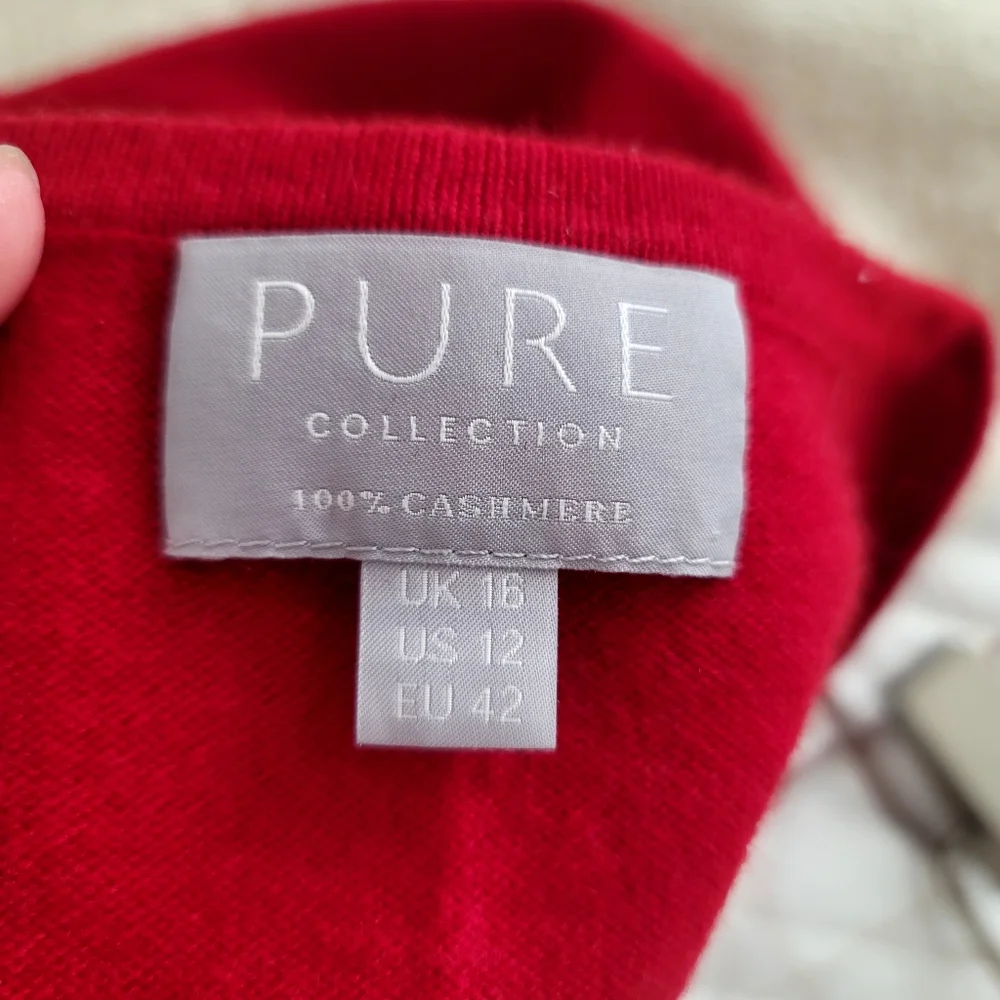 Pure Collection 100% Cashmere Red Short Sleeve Sweater Top Size 12 Quiet Luxury - Picture 5 of 9